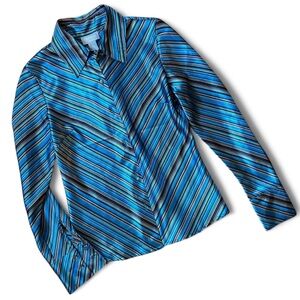 Silk Striped Old Navy Blue and Black Button-Up Shirt